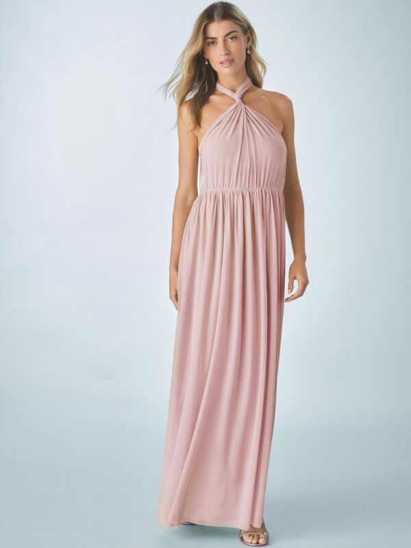 Dusky Pink Mesh Multiway Bridesmaid Wedding Maxi Dress