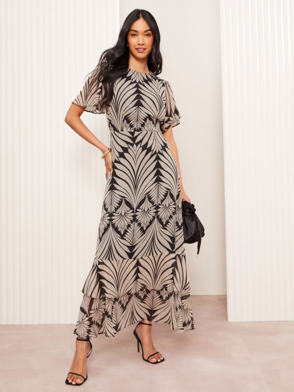 Friends Like These Black Short Sleeve Chiffon Tiered Midi Dress