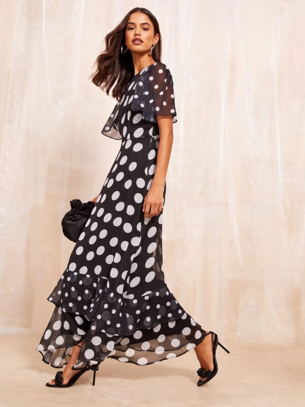 Friends Like These Black/White Short Sleeve Chiffon Tiered Midi Dress