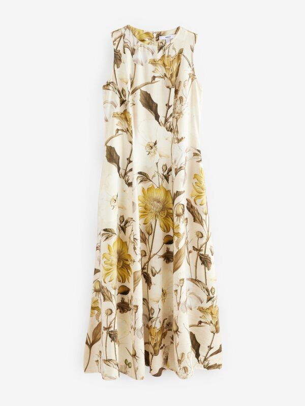 Pastel Yellow Floral Print Sleeveless Column A-Line Maxi Dress